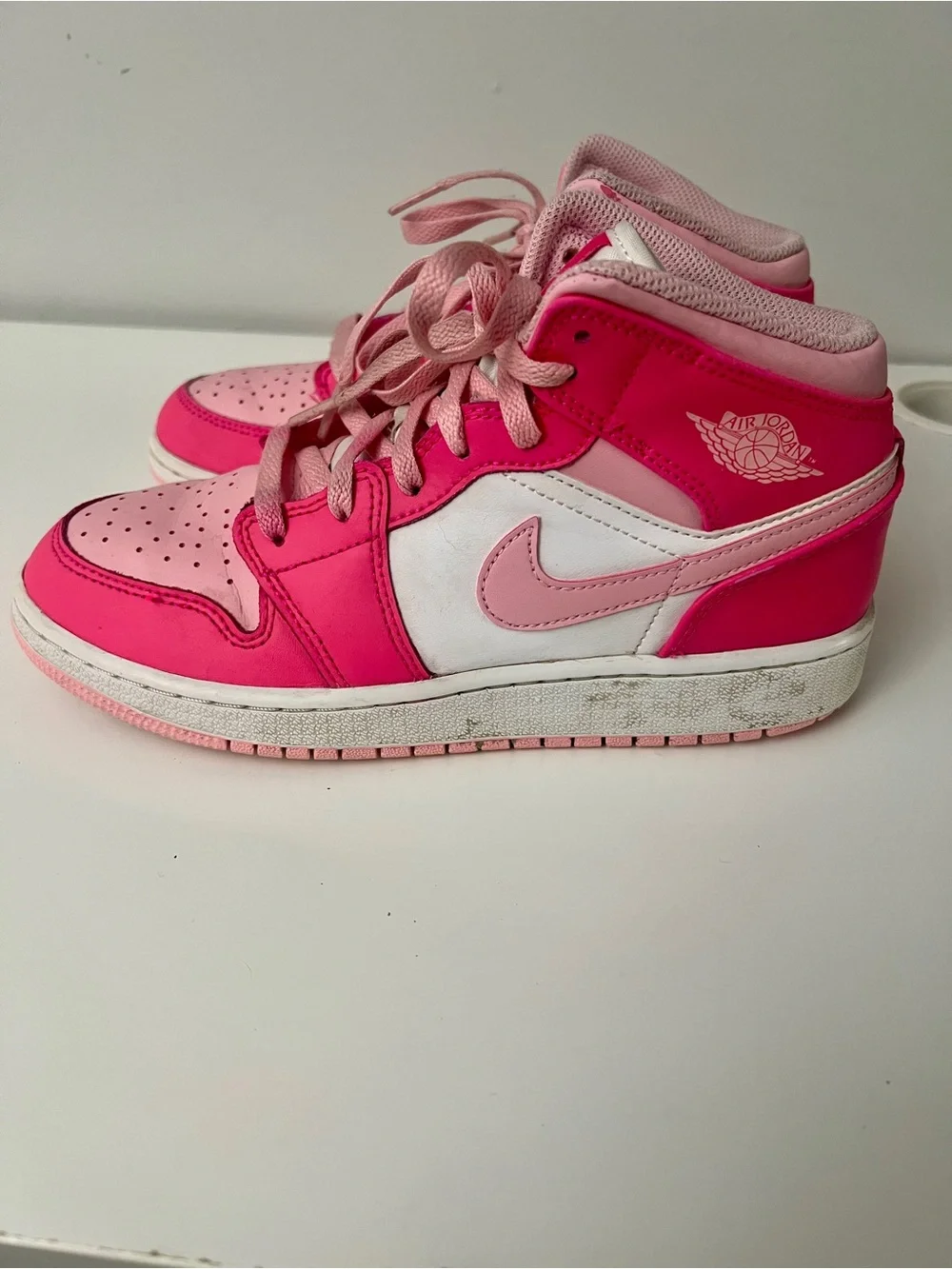 Nike Kids Pink and White Air Jordan 1 Mid